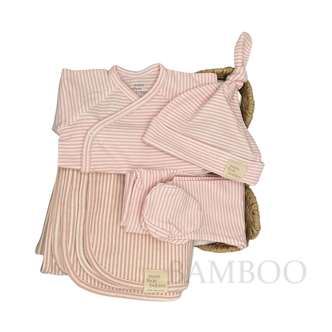 Set Canastilla Rayas Rosa Algodón Orgánico